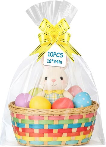 أكياس هدايا من السيلوفان مقاس 16 × 24 بوصة من ZYLOP - غلاف من السيلوفان الشفاف 10 قيراط لسلال الهدايا الصغيرة، أكياس هدايا من البلاستيك الشفاف لهدايا عيد الميلاد، وحفلات الزفاف، وحفلات الزفاف/حفلات استقبال المولود بسمك 2.8 مل in Kuwait