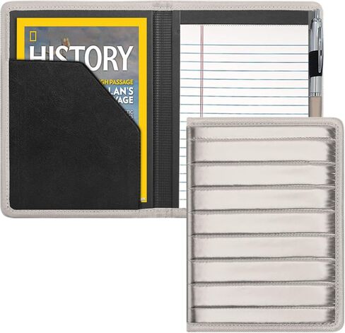 حافظة بادفوليو/محفظة، حافظة صغيرة بادفوليو حافظة 5 × 8 لوحة كتابة قانونية، مجلد منظم مستندات A5 للرجال والنساء، فضي in Kuwait