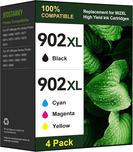 خرطوشة حبر 902XL لاستبدال طابعة HP لحزمة خرطوشة الحبر HP 902XL المتوافقة مع طابعة HP Officejet Pro 6978 6968 6970 6960 6971 6974 6975 6976 6979 6965 6977 (4 عبوات) in Kuwait