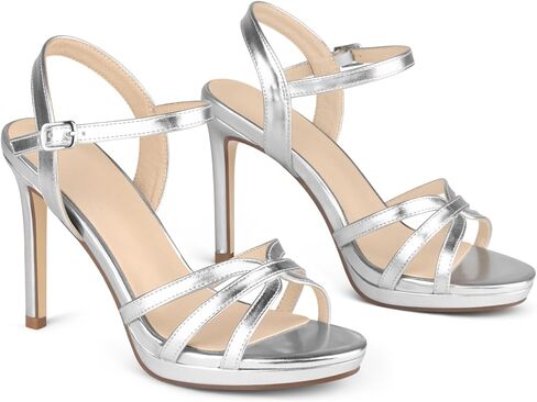 Women's Heeled Sandals Platform Stiletto Heels 3.74IN Strappy Sandals Round Toe Slingbacks Ankle Strap Dressy Shoes for Prom Party in Saudi Arabia