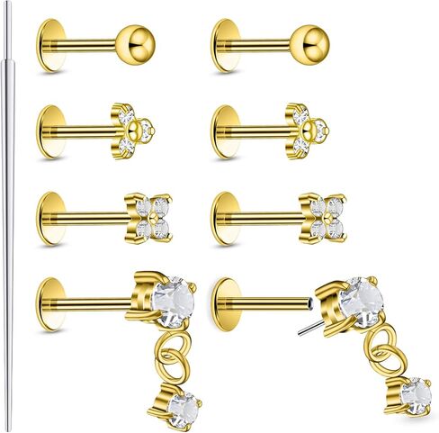 20G 18G 16G Threadless Flat Back Earrings Nose Studs 316L Surgical Steel Tragus Forward Helix Conch Cartilage Lobe Earrings Stud Medusa Labret Monroe Lip Ring Piercing Jewelry For Women Men in Saudi Arabia