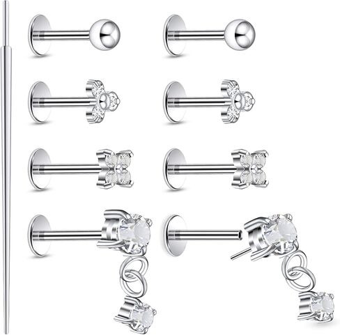 20G 18G 16G Threadless Flat Back Earrings Nose Studs 316L Surgical Steel Tragus Forward Helix Conch Cartilage Lobe Earrings Stud Medusa Labret Monroe Lip Ring Piercing Jewelry For Women Men in Saudi Arabia