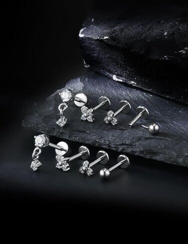 20G 18G 16G Threadless Flat Back Earrings Nose Studs 316L Surgical Steel Tragus Forward Helix Conch Cartilage Lobe Earrings Stud Medusa Labret Monroe Lip Ring Piercing Jewelry For Women Men in Saudi Arabia