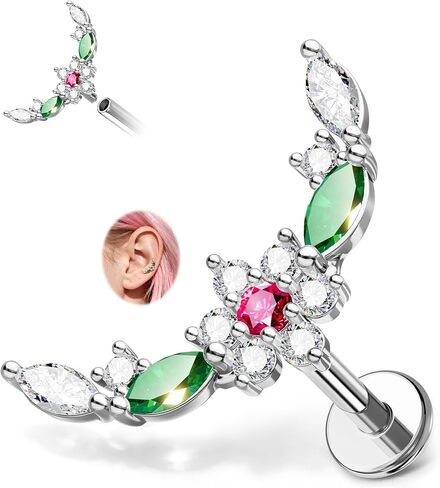 CM Crareesi Mania Helix Piercing Jewelry 16G Internally Threaded Cartilage Earring Studs 316L Surgical Steel Crescent Flat Back Earrings 6mm Labret Studs in Saudi Arabia