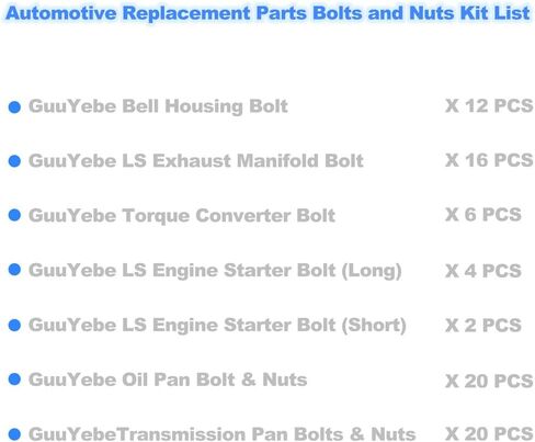Bolts and Nuts Kit,With Exhaust Manifold Torque Converter Engine Starter Transmission Pan Oil Pan Bell Housing bolts Assortment Set for Automotive Replacement Parts in Saudi Arabia