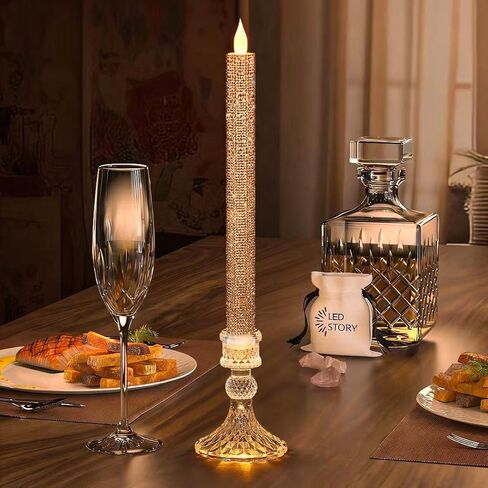 شموع مستدقة LED عديمة اللهب ترغب في حامل مضيء - حامل شموع زجاجي، مؤقت عن بعد بطارية 2AA تعمل لأكثر من 500 ساعة لديكور عيد الشكر/عيد الميلاد، قطعة مركزية للزفاف (وردة كريستال، عبوتان) in Kuwait