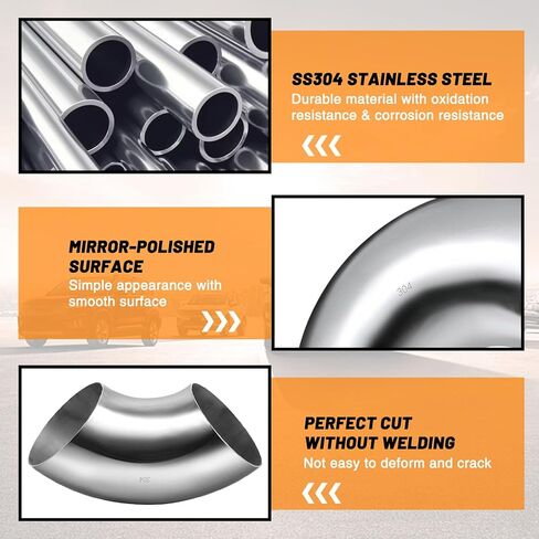 4 Inch 90 Degree SS304 Stainless Steel Bend Tube Exhaust Elbow Pipe 1.35mm Thickness for Car Customized Modified Exhaust System-Pack of 1 in Saudi Arabia