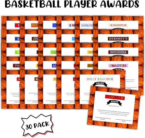Basketball Team Candy Bar Themed Awards 30pk 8.5x11" Unique Achievement Superlatives MVP Junior Kat End of Season Team Spirit in Saudi Arabia