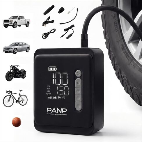 PANP RIDE PRO Tire Inflator Portable Air Compressor, 150PSI & 7800mAh Cordless, Air Pump for Car Tires - Fast Inflation, Inflates 11 Tires per Charge, 12V DC Dual Power for Car SUV Motorcycle in Saudi Arabia