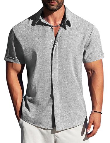 LETSEE Linen Shirts for Men Short Sleeve Blouse Button Down Dress Untuckit Shirts Beach Summer Wedding Hawaiian Outfit in Saudi Arabia
