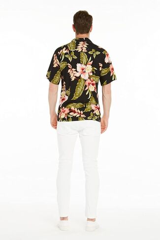 Matchable Hawaiian Luau Father Daughter Men Shirt Girl Round Neck Dress in Rafelsia Black in Saudi Arabia