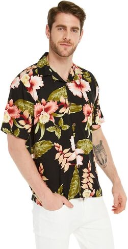Matchable Hawaiian Luau Father Daughter Men Shirt Girl Round Neck Dress in Rafelsia Black in Saudi Arabia