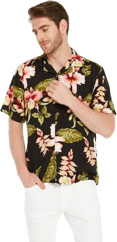 Matchable Hawaiian Luau Father Daughter Men Shirt Girl Round Neck Dress in Rafelsia Black in Saudi Arabia