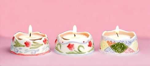 Fine Ceramic Spring Easter Tulip Flowers Design Tea Light Candle Holders Set of 3, 2.5" L in Saudi Arabia
