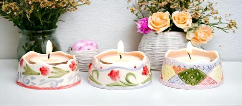 Fine Ceramic Spring Easter Tulip Flowers Design Tea Light Candle Holders Set of 3, 2.5" L in Saudi Arabia