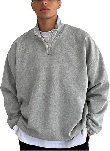 SHENHE Men's Casual Solid Color Zip Pullover Long Sleeve Loose Streetwear Sweatshirt in Saudi Arabia