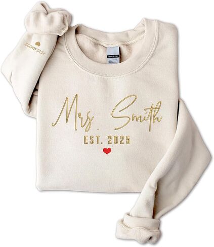 GODMERCH Custom Embroidered Mrs Sweatshirt - Personalized Future Mrs Hoodie, Bride Sweatshirts, Honeymoon Crewneck, Gift for Her Bride to Be Engagement Wedding Bachelorette Party Bridal Shower in Saudi Arabia