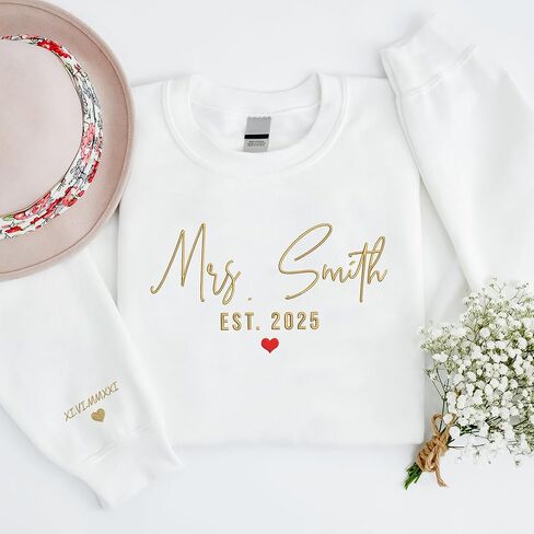GODMERCH Custom Embroidered Mrs Sweatshirt - Personalized Future Mrs Hoodie, Bride Sweatshirts, Honeymoon Crewneck, Gift for Her Bride to Be Engagement Wedding Bachelorette Party Bridal Shower in Saudi Arabia