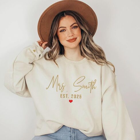 GODMERCH Custom Embroidered Mrs Sweatshirt - Personalized Future Mrs Hoodie, Bride Sweatshirts, Honeymoon Crewneck, Gift for Her Bride to Be Engagement Wedding Bachelorette Party Bridal Shower in Saudi Arabia