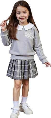 Girls Fall Plaid Skirt Outfit with Long Sleeve Top, Back to School Clothes for Toddler Girls 3-8Y in Saudi Arabia