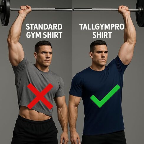 قميص طويل القامة للرجال من TallGymPro - قميص تمرين طويل للغاية للرجال بطول 6'2 بوصة+، تي شيرت تدريب رياضي مقاوم للعرق in Kuwait