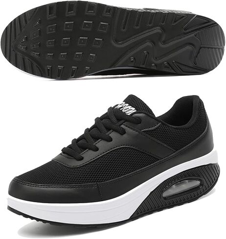 SECHRITE Womens Platform Sneakers Chunky Walking Shoes Air Cushion Thick Rocker Bottom Wedge Shoes in Saudi Arabia