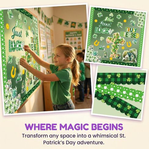 Fancy Land Religious St. Patrick's Day Bulletin Board Set for Classroom Decorations Irish Christian Blessed Cross Cutouts for Chalkboard Sunday School Church Wall Door Decor 65Pcs in Saudi Arabia