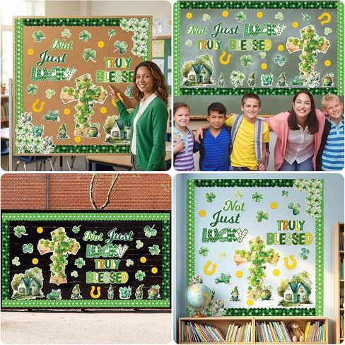 Fancy Land Religious St. Patrick's Day Bulletin Board Set for Classroom Decorations Irish Christian Blessed Cross Cutouts for Chalkboard Sunday School Church Wall Door Decor 65Pcs in Saudi Arabia