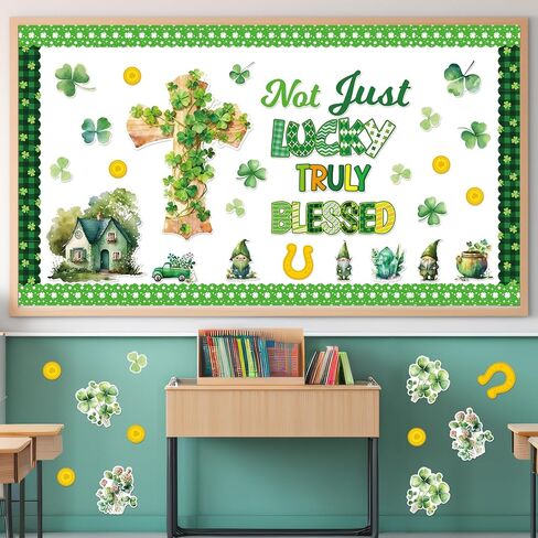 Fancy Land Religious St. Patrick's Day Bulletin Board Set for Classroom Decorations Irish Christian Blessed Cross Cutouts for Chalkboard Sunday School Church Wall Door Decor 65Pcs in Saudi Arabia