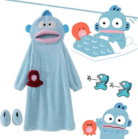 Long Sleeve Hooded Nightgown Ugly Fish One-Piece Pajamas Women Men Winter Jumpsuits Casual Sleepdress Night Robe Cartoon Cute in Kuwait