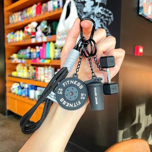 سلسلة مفاتيح سوداء للدمبل والأوزان لمحبي صالة الألعاب الرياضية، حقيبة سحرية بطابع اللياقة البدنية وإكسسوار مفتاح السيارة للرجال والنساء، فكرة هدية للتمرين in Kuwait