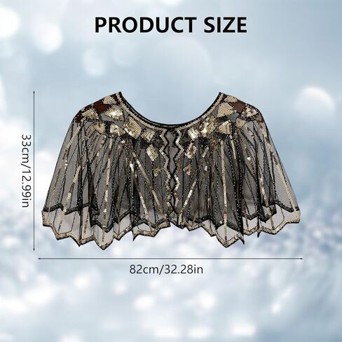 NICENEEDED Vintage 1920s Women's Shawl Wraps, Black Sequin Beaded Flapper Evening Shawls, Semi-sheer Bridal Shawl Bolero for Formal Party Wedding Formal Harlem Night in Saudi Arabia
