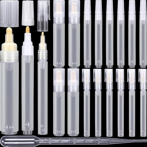 16 Pcs Refillable Acrylic Paint Markers 3 mm 6 mm 15 mm Empty Acrylic Markers White Refillable Paint Pen Round Tilted Flat Head Fillable Paint Pen with 3 ml Dropper for Oil Water Ink Art Painting Kit in Saudi Arabia