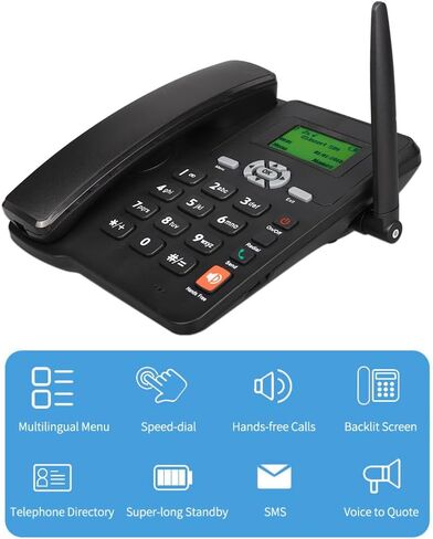 هاتف لاسلكي للمكتب يدعم GSM 850/900/1800/1900MHZ Tarjeta SIM Dual 2G هاتف لاسلكي Fijo مع هوائي راديو Reloj Despertador Función para Casa Centro de Llamadas in Kuwait