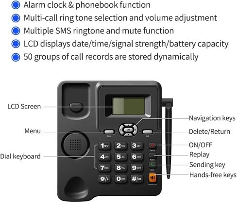 هاتف لاسلكي للمكتب يدعم GSM 850/900/1800/1900MHZ Tarjeta SIM Dual 2G هاتف لاسلكي Fijo مع هوائي راديو Reloj Despertador Función para Casa Centro de Llamadas in Kuwait
