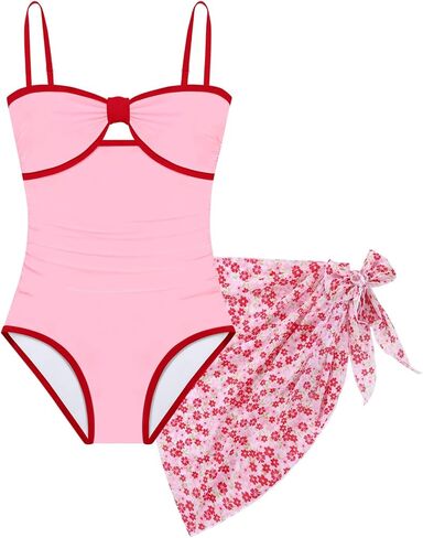 Weixinbuy Girls Swimsuit Cut Out One Piece Swimsuits Bathing Suit Tropical Mesh Cover Up Skirt Teen Girls' Swimwear Swimsuit in Saudi Arabia