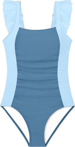 بدلة سباحة للبنات مكشكشة قطعة واحدة بدلة استحمام للبنات لون بولك مكشكش بأشرطة قابلة للتعديل لعمر 9-16 سنة in Kuwait