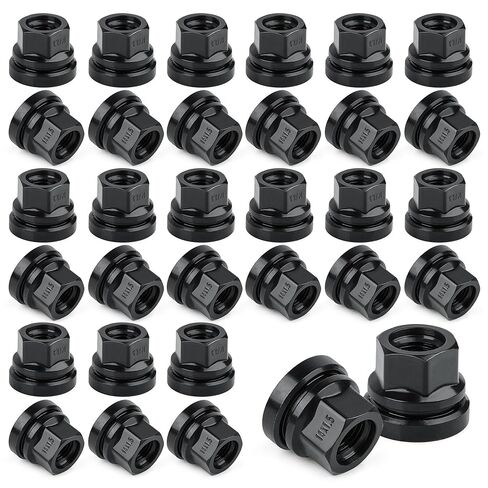Set of 32 Wheel Lug Nuts Replacement for Ford F250 F350 2003-2023 M14x1.5 Thread Flat Washer Black in Saudi Arabia