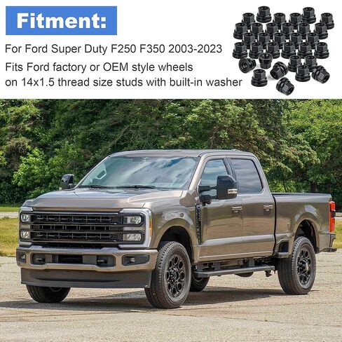 Set of 32 Wheel Lug Nuts Replacement for Ford F250 F350 2003-2023 M14x1.5 Thread Flat Washer Black in Saudi Arabia