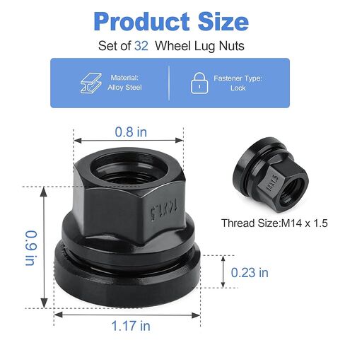 Set of 32 Wheel Lug Nuts Replacement for Ford F250 F350 2003-2023 M14x1.5 Thread Flat Washer Black in Saudi Arabia