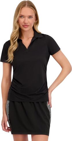 Stella Parker Women's Side Ruched Short Sleeve Polo Shirt – UPF 50+, Stretch Fabric in Saudi Arabia