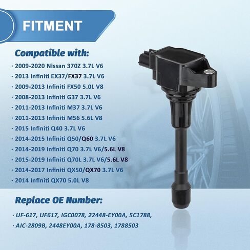 Set of 6 UF617 Ignition Coil Packs Compatible with Infiniti Q40 Q50 Q60 Q70 Q70L QX50 QX70 EX37 FX37 FX50 G37 M37 M56, Nissan 370Z 3.7L 5.0L 5.6L V6 V8, Replaces GN10430 22448EY00 in Saudi Arabia