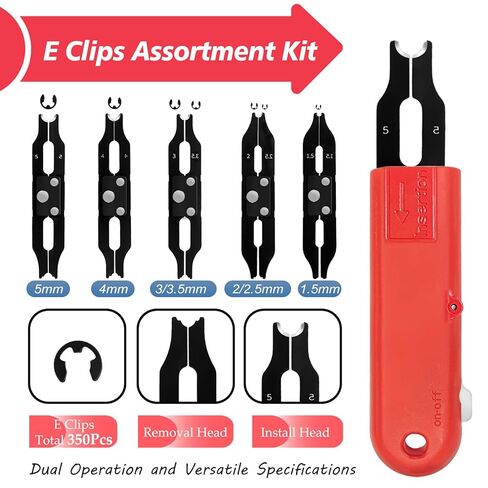 E Clips Assortment Kit with Removal and Installation E Clip Tool - E Clips Tool 350Pcs E Clips on 7 Sizes - 1.5mm 2mm 2.5mm 3mm 3.5mm 4mm 5mm Clip Rings E Clips Tool in Kuwait