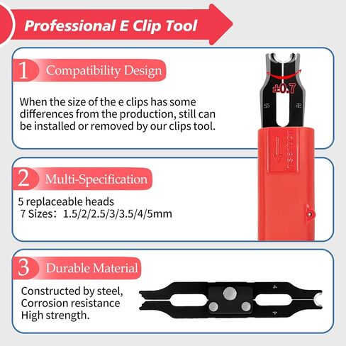 E Clips Assortment Kit with Removal and Installation E Clip Tool - E Clips Tool 350Pcs E Clips on 7 Sizes - 1.5mm 2mm 2.5mm 3mm 3.5mm 4mm 5mm Clip Rings E Clips Tool in Kuwait