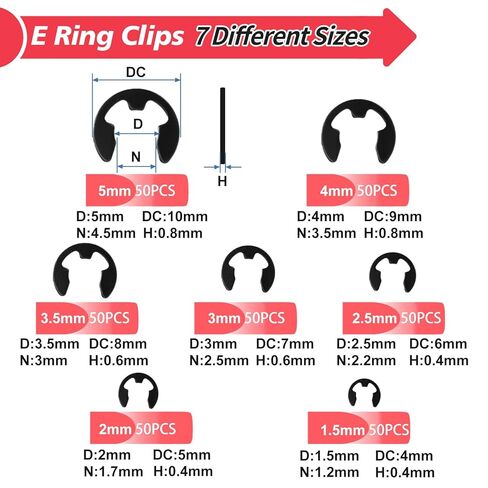 E Clips Assortment Kit with Removal and Installation E Clip Tool - E Clips Tool 350Pcs E Clips on 7 Sizes - 1.5mm 2mm 2.5mm 3mm 3.5mm 4mm 5mm Clip Rings E Clips Tool in Kuwait