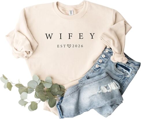 BRIDE SHIRT Just Married Wife Est 2024 Sweatshirt for Women, Honeymoon Bride Gift Womens Wedding Bridal Shower Outfits in Saudi Arabia