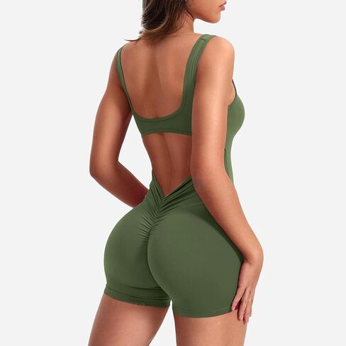  One Piece Workout Jumpsuits for Women Lizvette V Back Scrunch Yoga Romper - Backless Tummy Control Sleeveless Activewear in Saudi Arabia