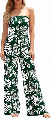 BTFBM Jumpsuits For Women Casual 2026 Floral Strapless Jumpsuit Wide Leg Rompers Beach Vacation Clothes Summer Outfits in Saudi Arabia