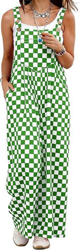 IWOLLENCE Women's Loose Checkered Overalls Wide Straight Leg Jumpers and Rompers Y2K Sleeveless Jumpsuits with Pockets in Saudi Arabia