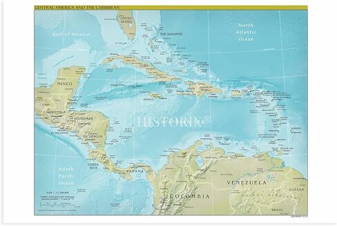 خريطة أمريكا الوسطى HISTORIX 2021 - خريطة أمريكا الوسطى ومنطقة البحر الكاريبي مقاس 24 × 36 بوصة - طباعة ملصق خريطة الحائط لأمريكا الوسطى ومنطقة البحر الكاريبي in Kuwait